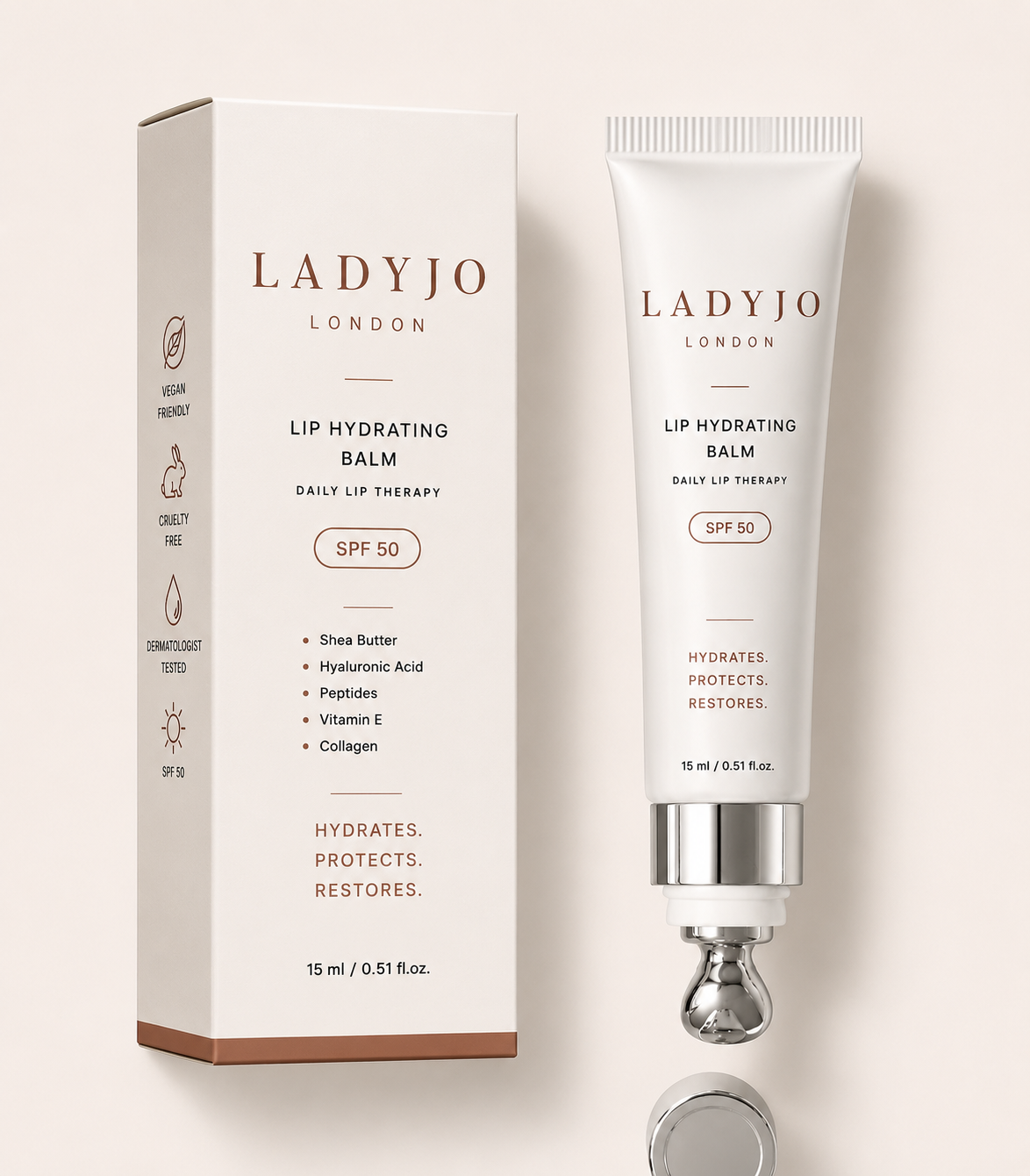 LadyJo London Lip Hydrating Balm SPF 50 — daily lip therapy
